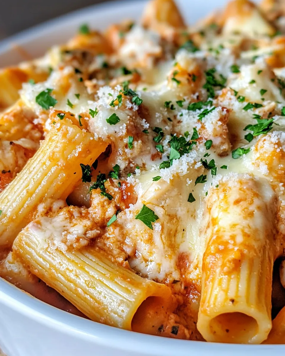 Delicious Baked Three-Cheese Chicken Rigatoni dish photo
