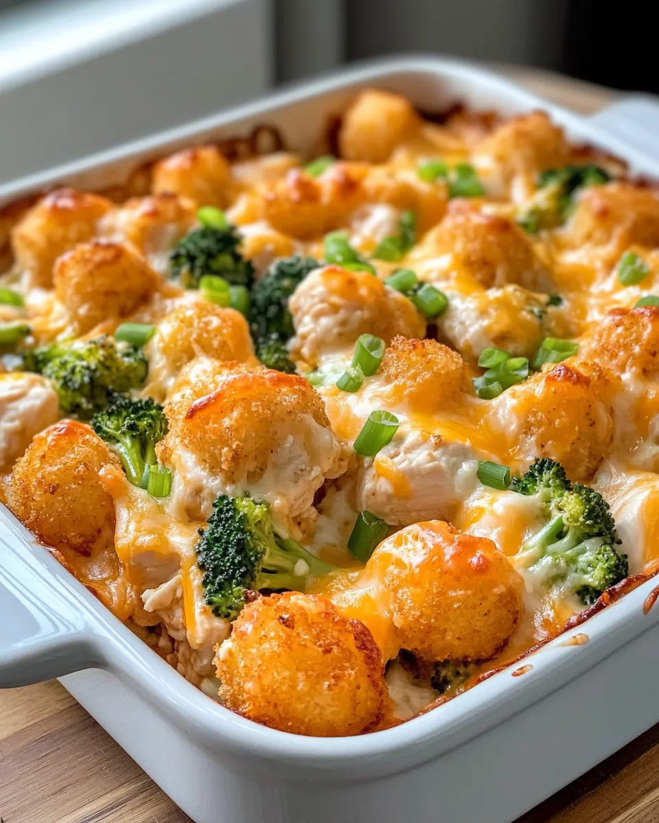 Classic Cheesy Chicken Broccoli Tater Tot Bake dish photo