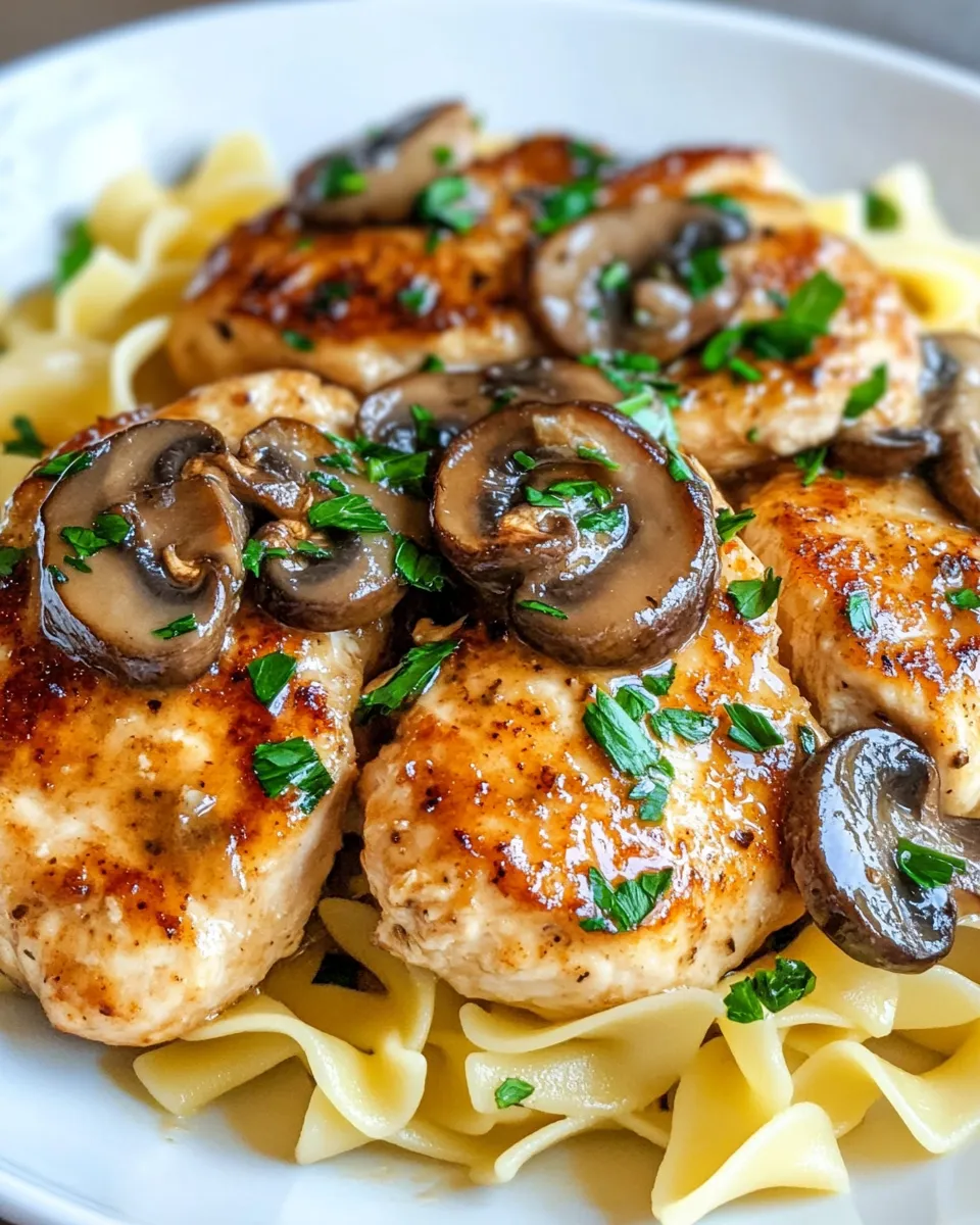 Delicious Chicken Marsala (No Wine Version) with Buttered Noodles dish photo