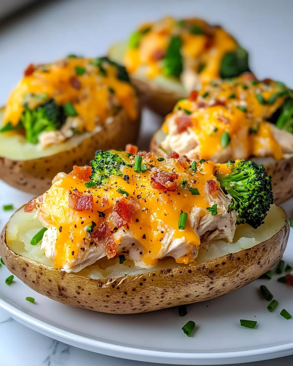 Classic Creamy Broccoli Cheddar Chicken Stuffed Potatoes image