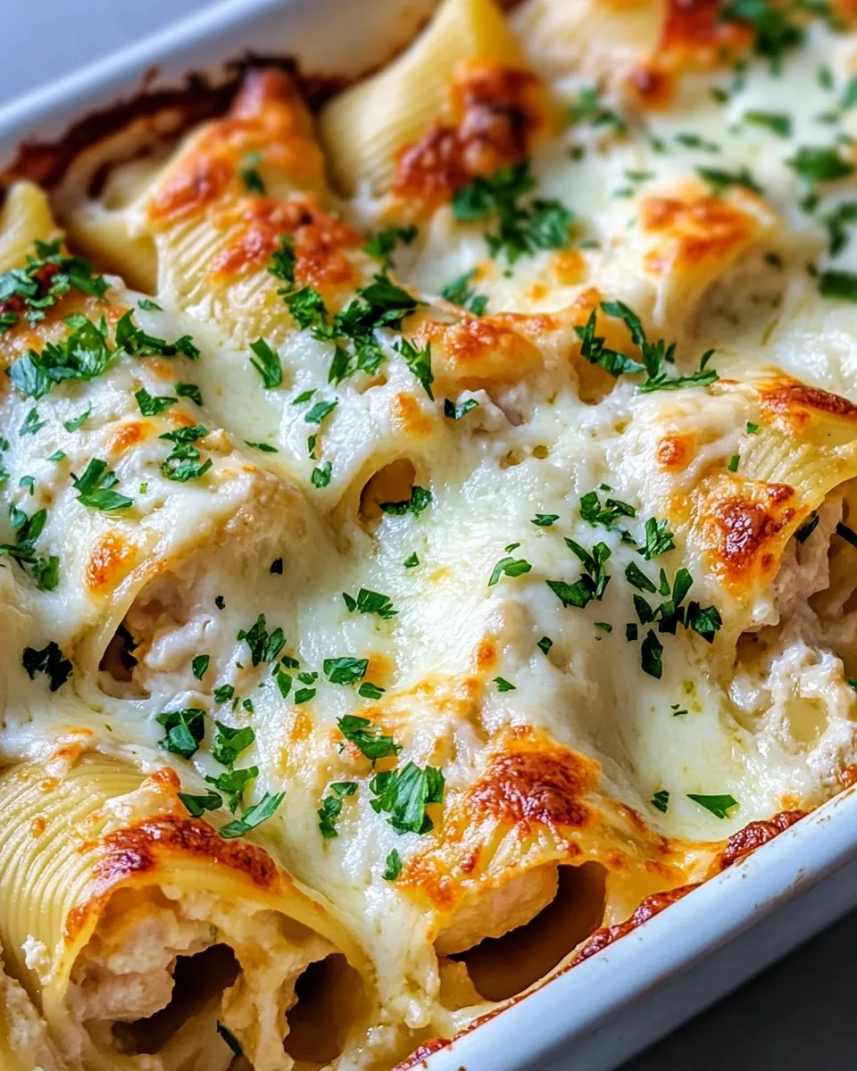 Easy Creamy Chicken Alfredo Stuffed Shells dish photo