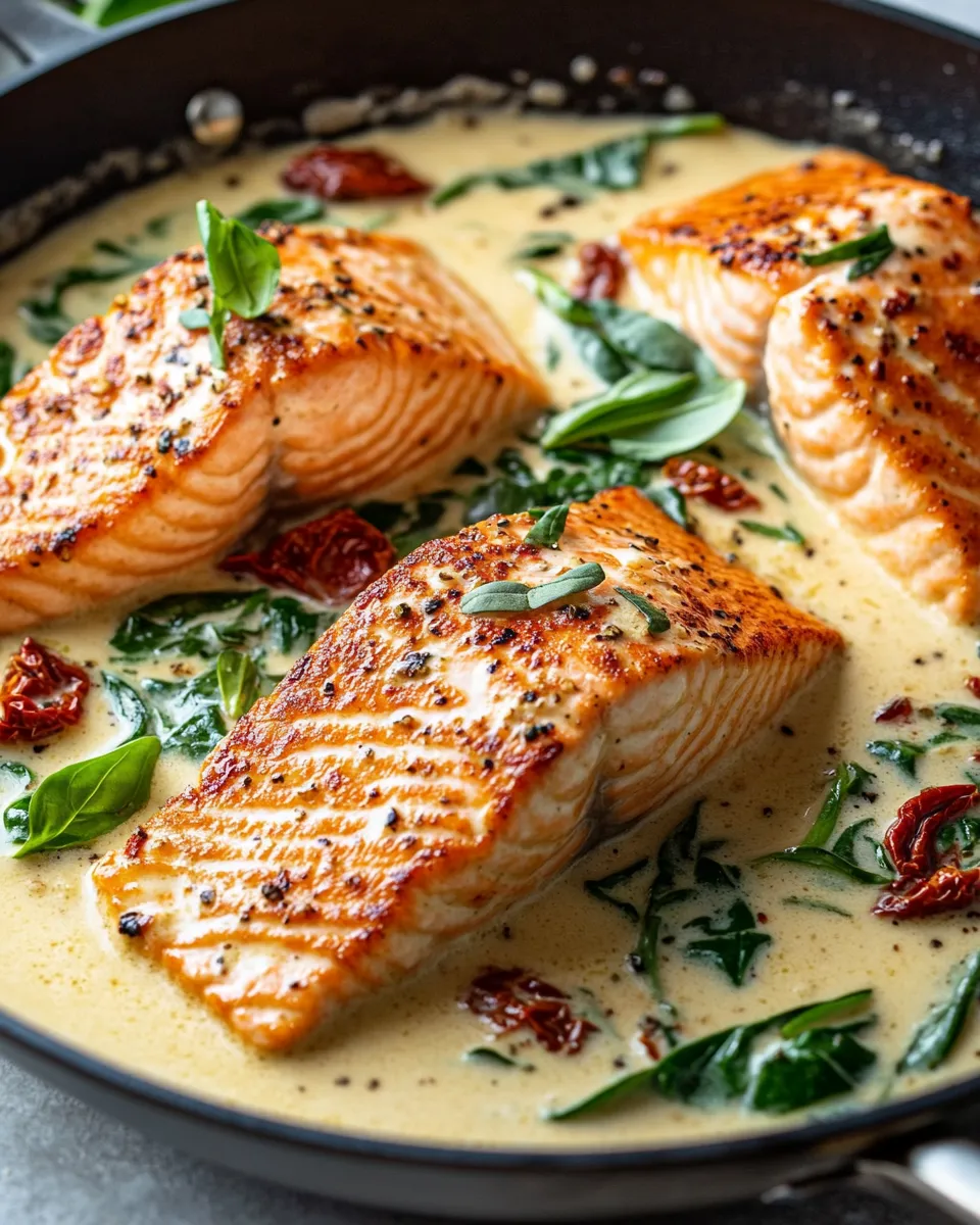 Delicious Creamy Garlic Tuscan Salmon Skillet dish photo