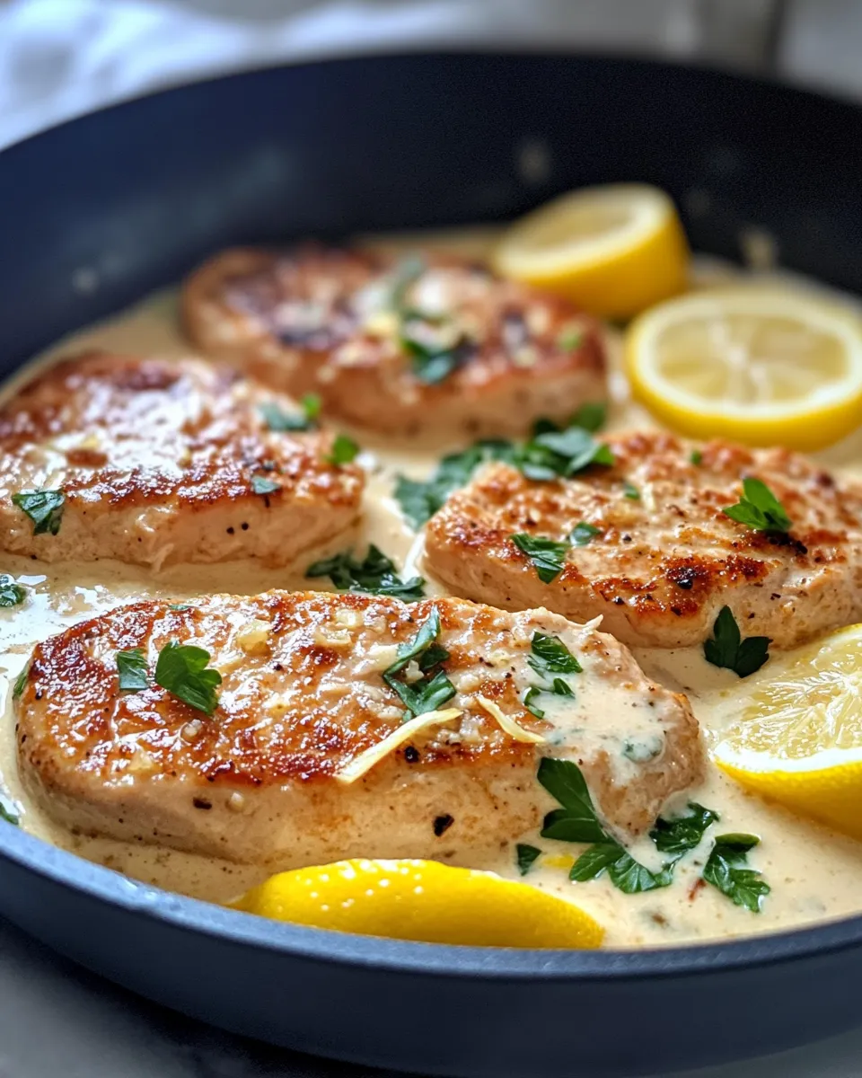 Easy Creamy Lemon Parmesan Turkey Cutlets food shot