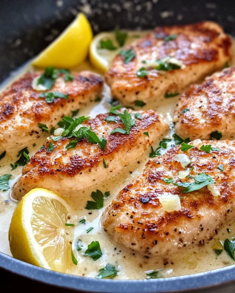 Delicious Creamy Lemon Parmesan Turkey Cutlets plate image