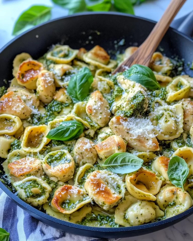 Homemade Creamy Pesto Chicken Tortelloni Skillet recipe photo