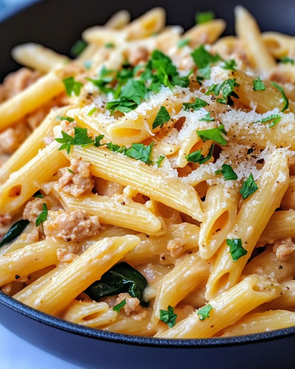 Easy Creamy Poblano Turkey Pasta food shot