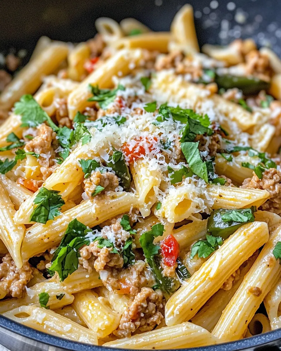 Delicious Creamy Poblano Turkey Pasta plate image