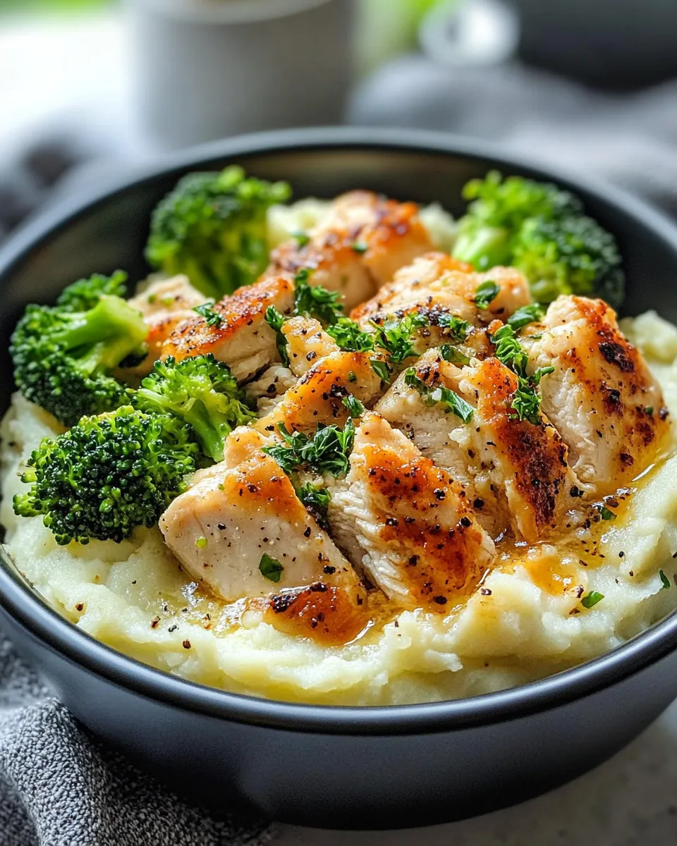 Delicious Creamy Roasted Garlic Mashed Potato Bowls (with Chicken) image