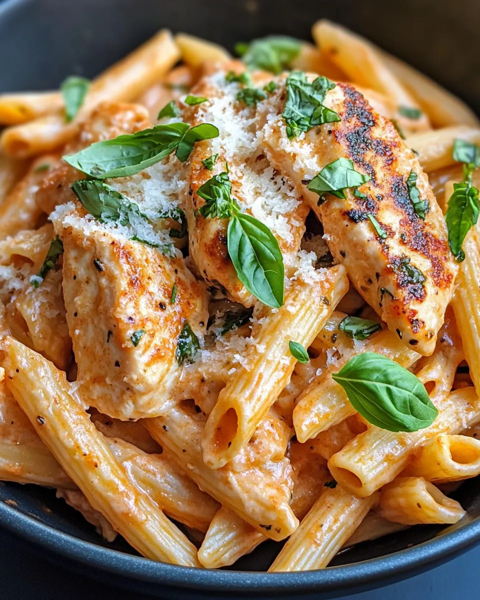 Easy Creamy Roasted Red Pepper Chicken Penne recipe photo