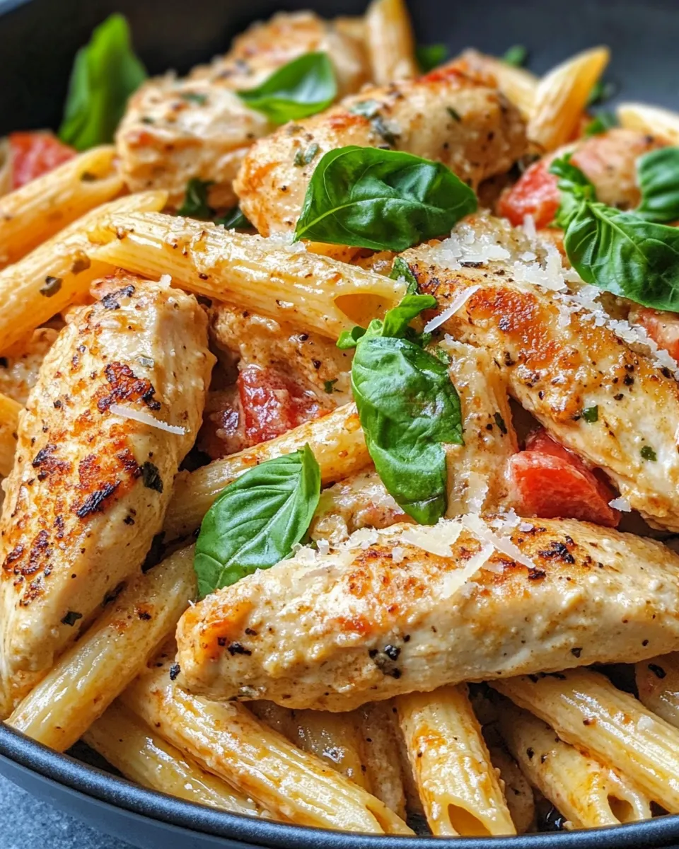 Delicious Creamy Roasted Red Pepper Chicken Penne dish photo