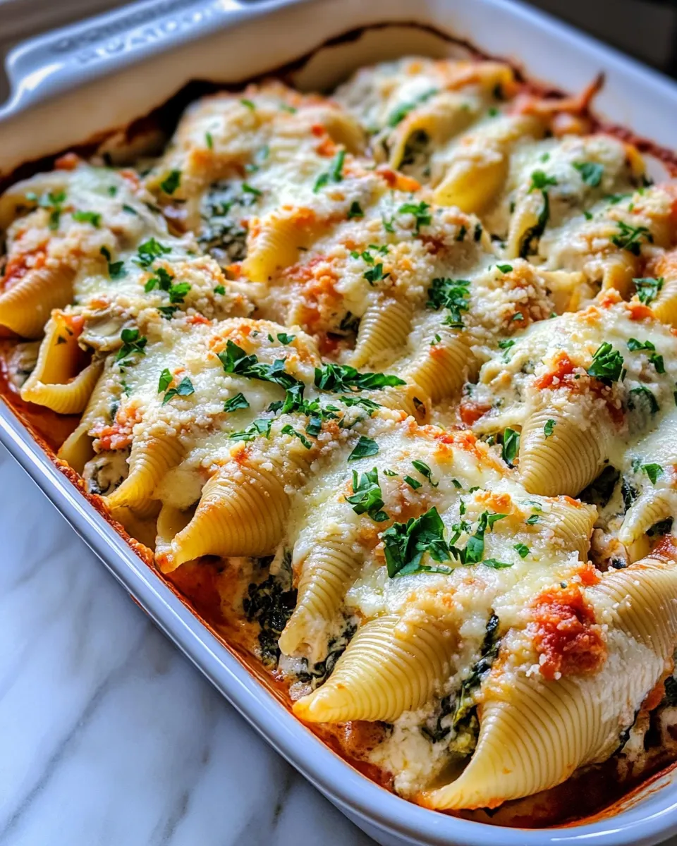 Delicious Creamy Spinach Artichoke Chicken Stuffed Shells dish photo