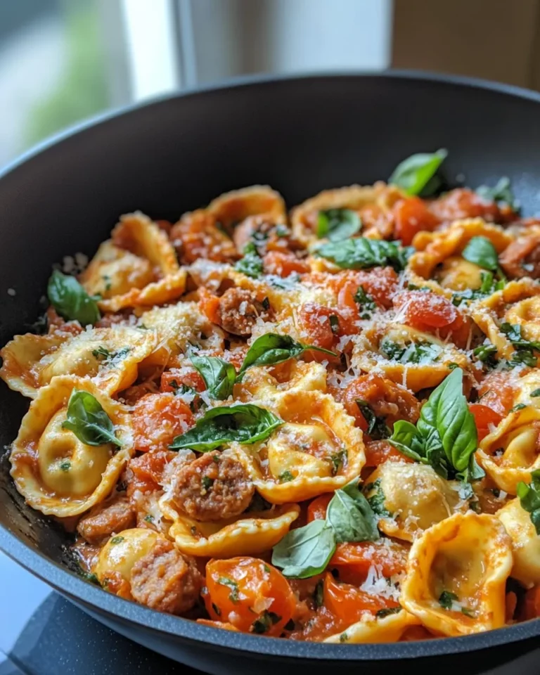 Homemade Creamy Tomato Basil Tortelloni with Chicken Sausage (Turkey) recipe photo