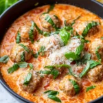 Homemade Creamy Tomato Basil Turkey Meatball Soup photo