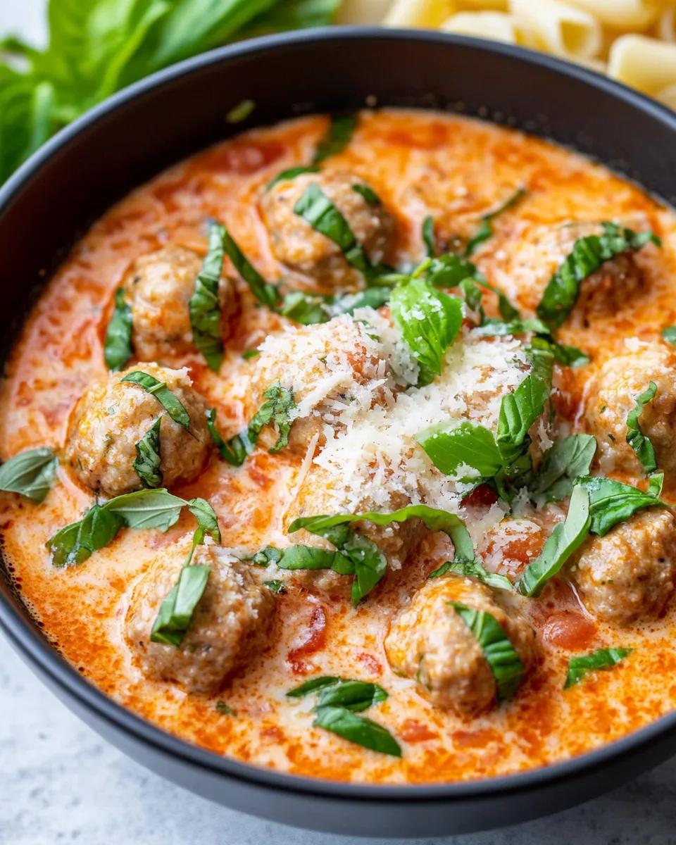 Homemade Creamy Tomato Basil Turkey Meatball Soup photo