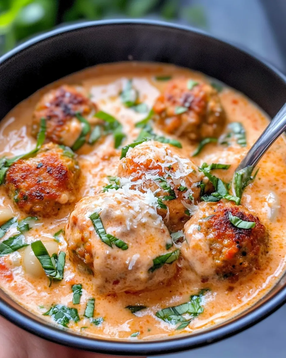 Classic Creamy Tomato Basil Turkey Meatball Soup image