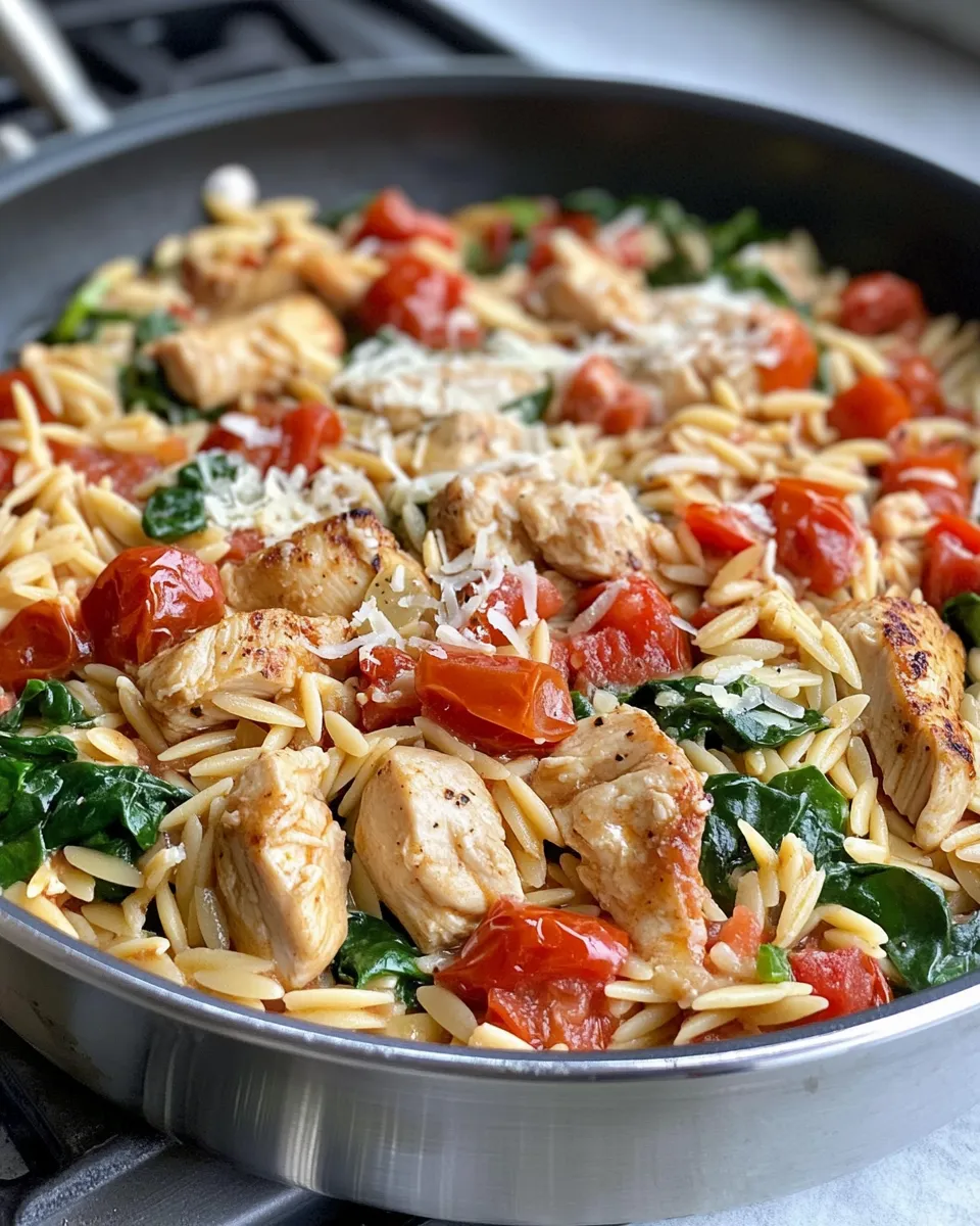 Homemade Creamy Tomato Spinach Orzo with Chicken recipe photo