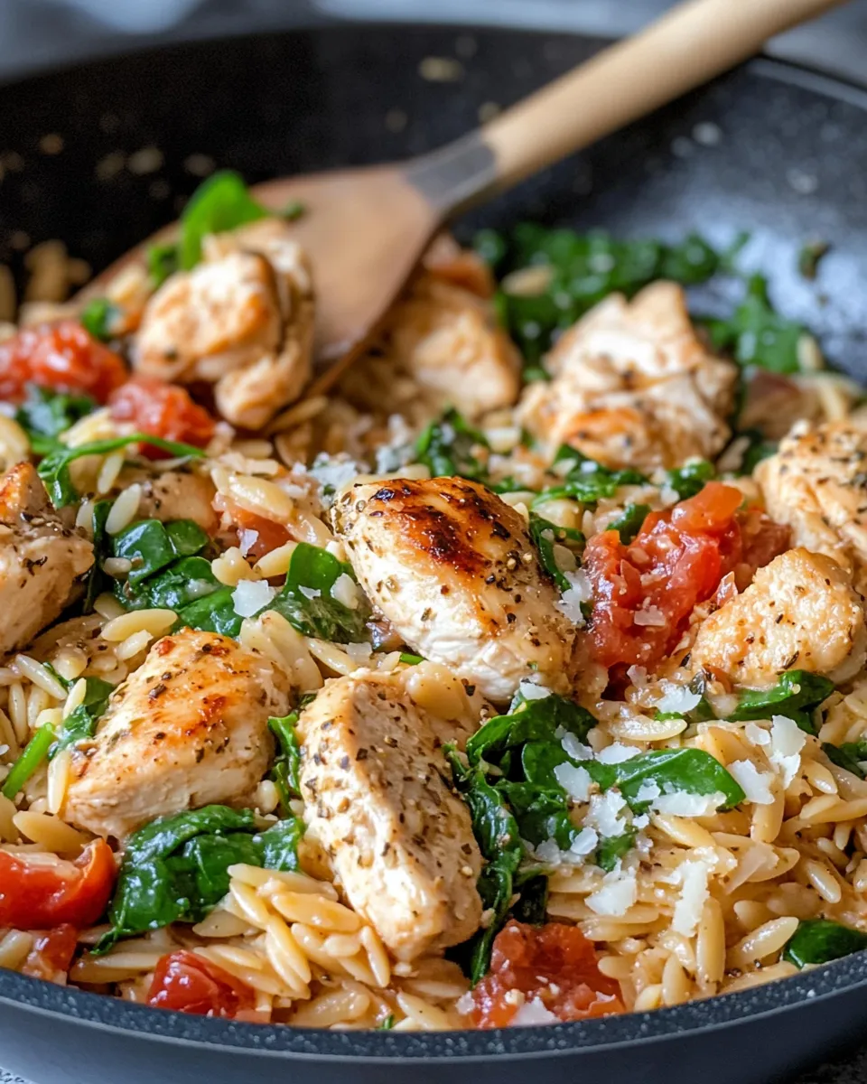 Classic Creamy Tomato Spinach Orzo with Chicken dish photo