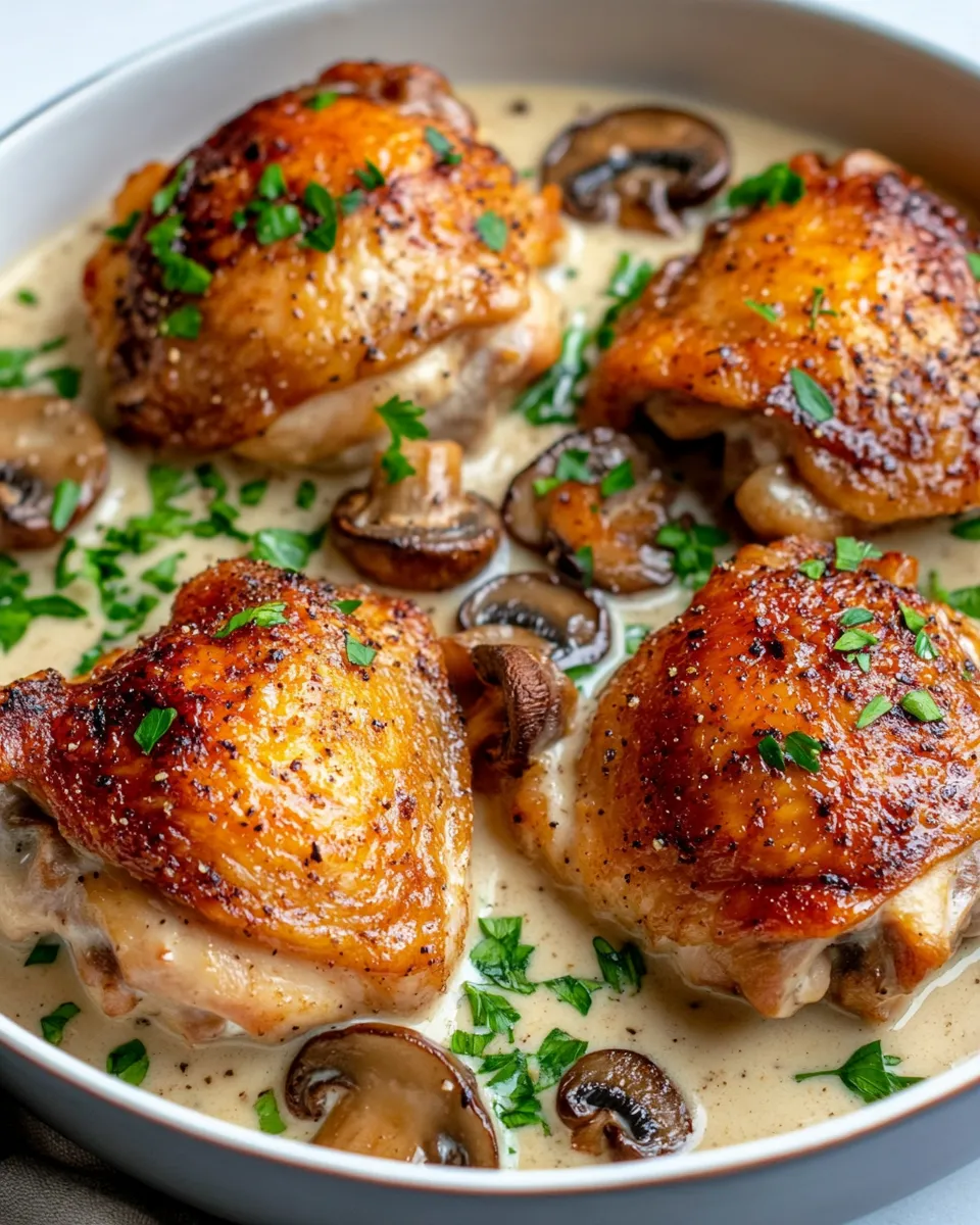 Homemade Crispy Chicken Thighs with Creamy Mushroom Sauce recipe photo