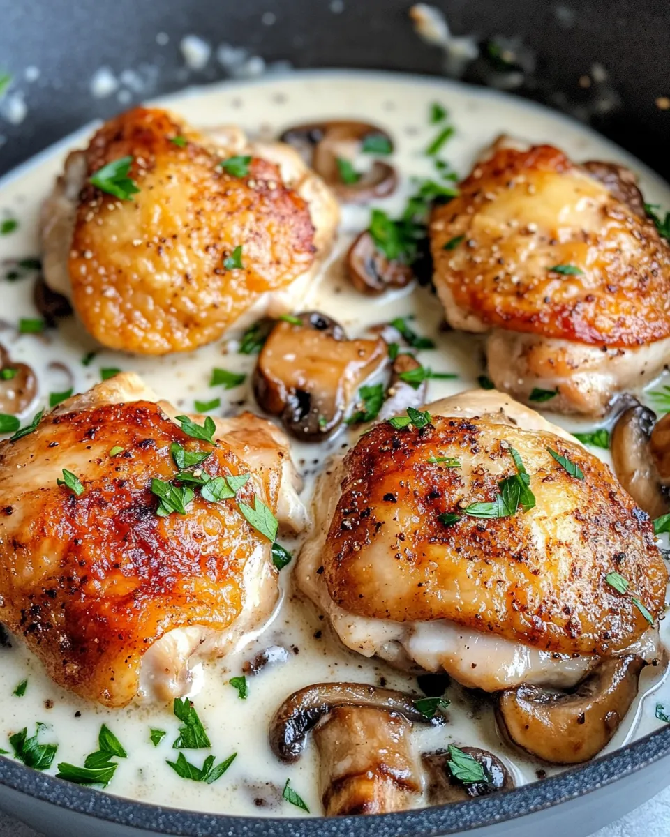 Classic Crispy Chicken Thighs with Creamy Mushroom Sauce dish photo