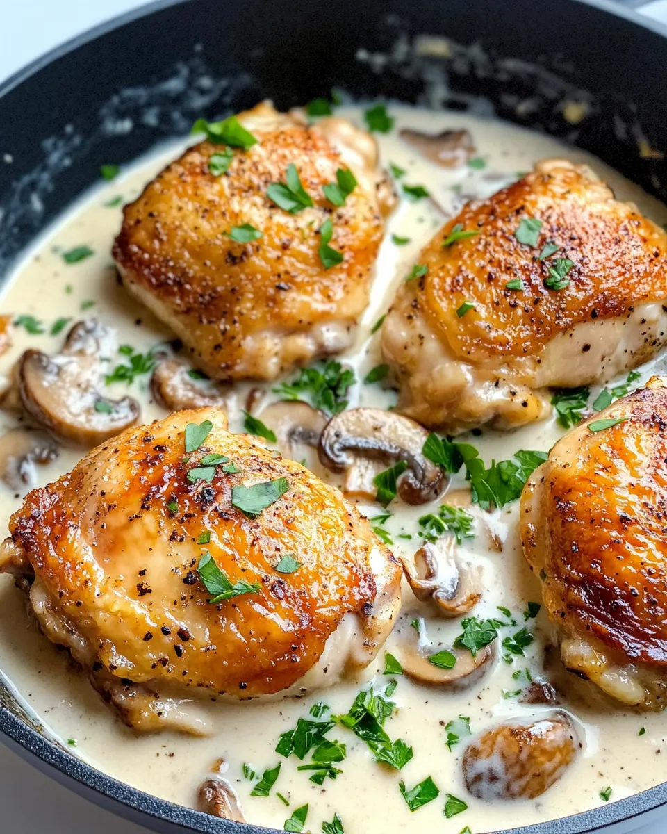 Delicious Crispy Chicken Thighs with Creamy Mushroom Sauce picture