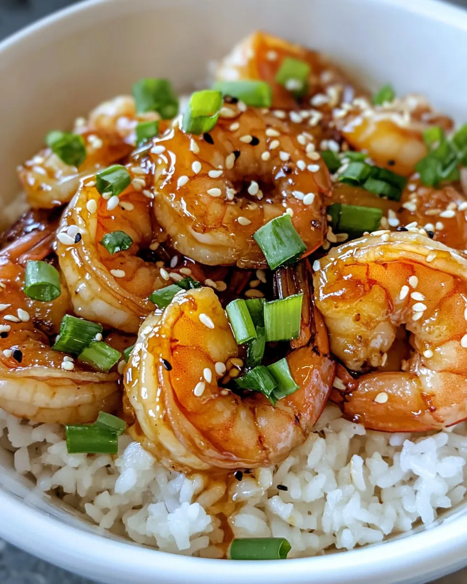 Homemade Crispy Honey Garlic Shrimp Rice Bowls food shot