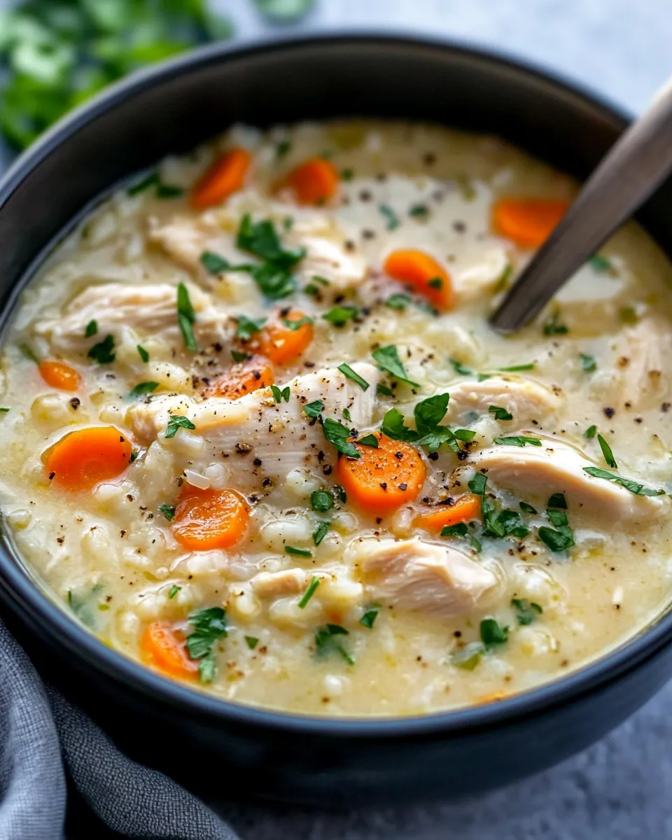 Easy Garlic Butter Chicken Rice Soup food shot