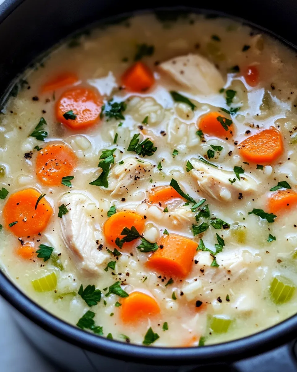 Delicious Garlic Butter Chicken Rice Soup plate image