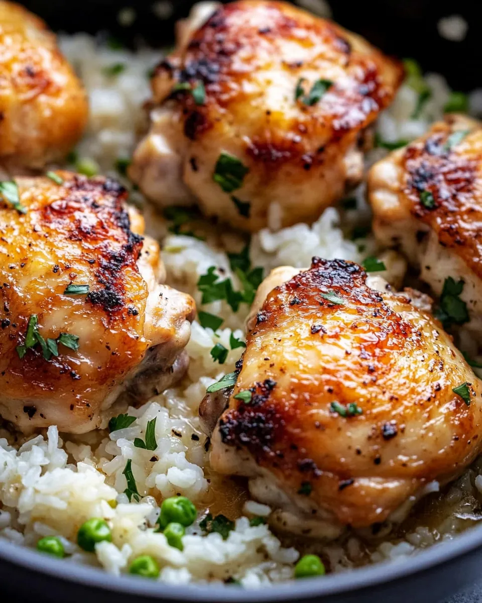Delicious Garlic Butter Chicken Thighs with Rice Pilaf dish photo