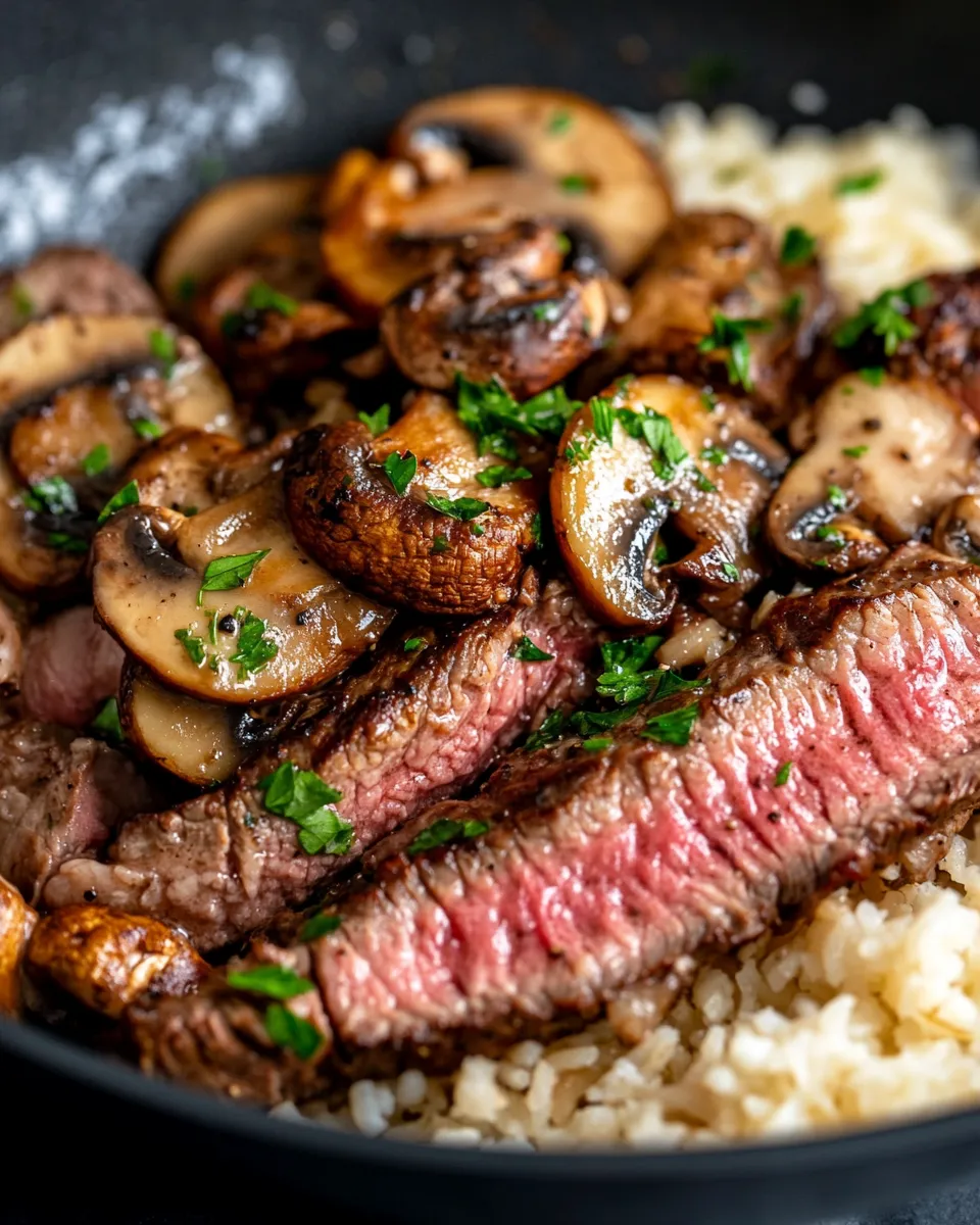 Easy Garlic Butter Steak and Mushroom Skillet (with Rice) recipe image