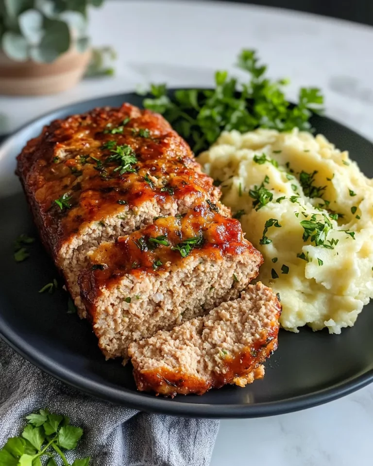 Homemade Garlic Herb Chicken Meatloaf with Mashed Potatoes photo
