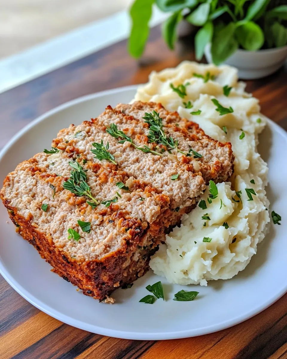 Easy Garlic Herb Chicken Meatloaf with Mashed Potatoes recipe image