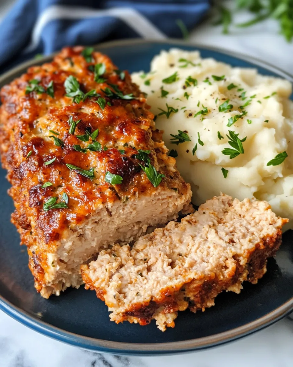 Delicious Garlic Herb Chicken Meatloaf with Mashed Potatoes dish photo