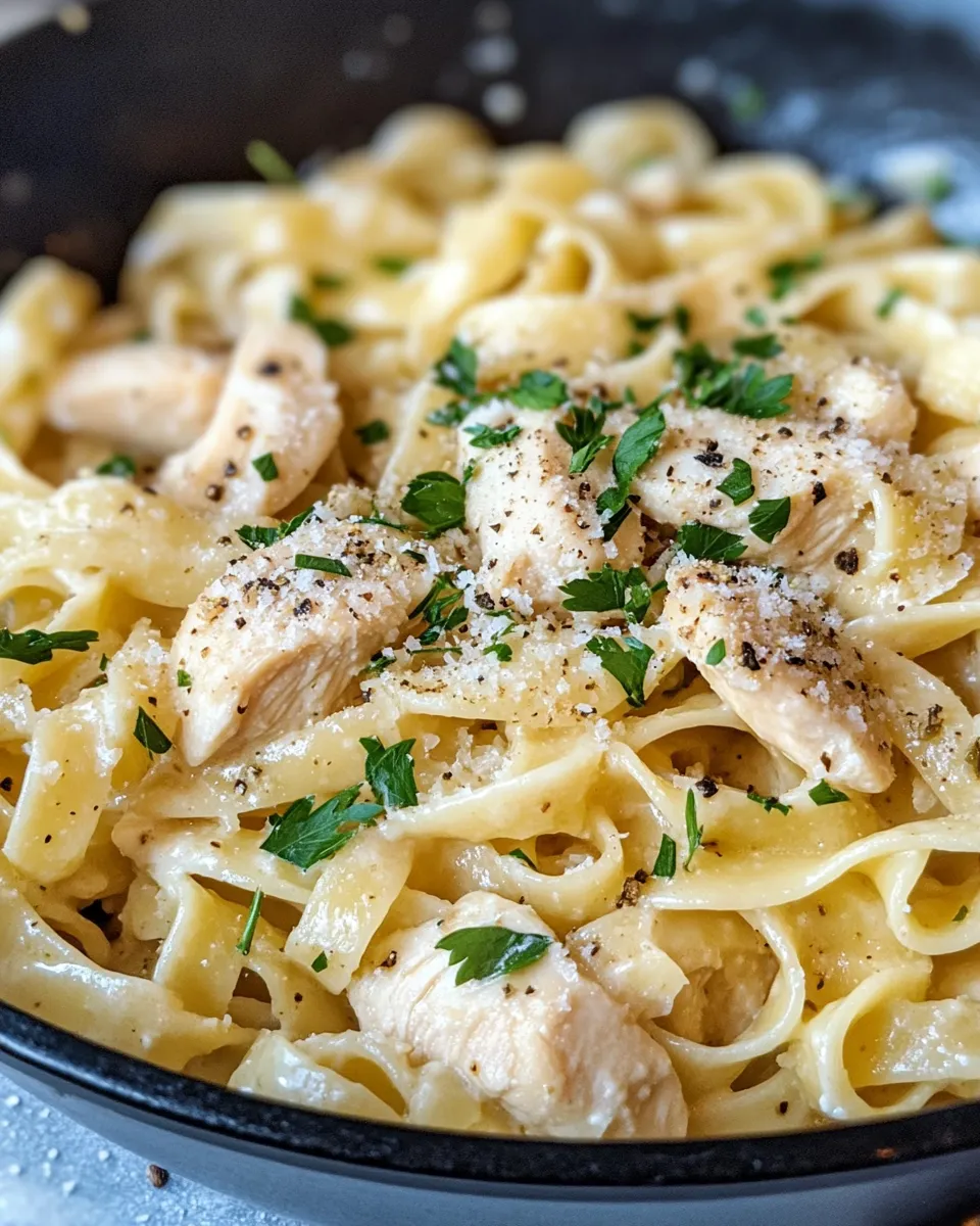 Easy Garlic Parmesan Chicken Noodle Skillet food shot