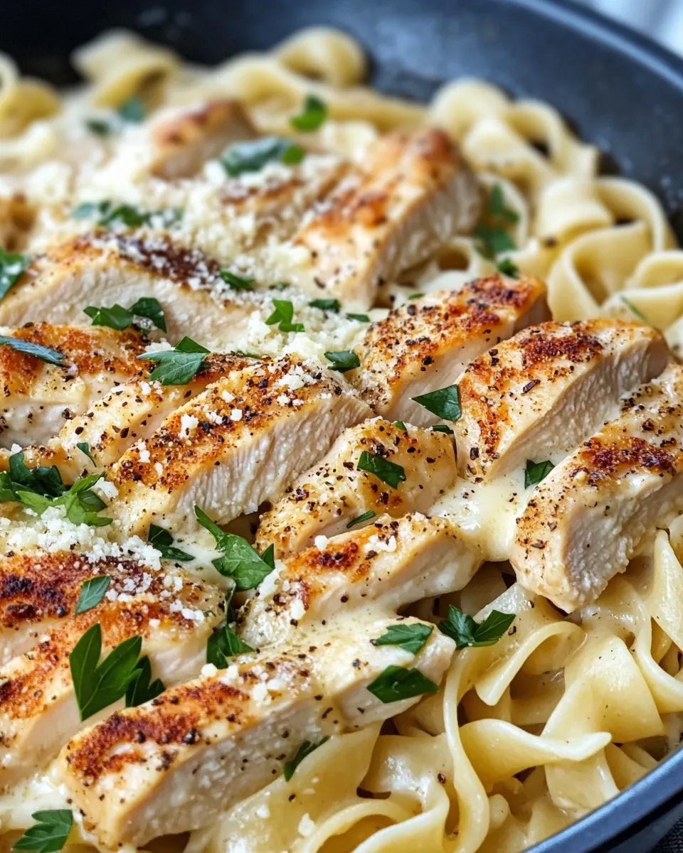 Delicious Garlic Parmesan Chicken Noodle Skillet plate image