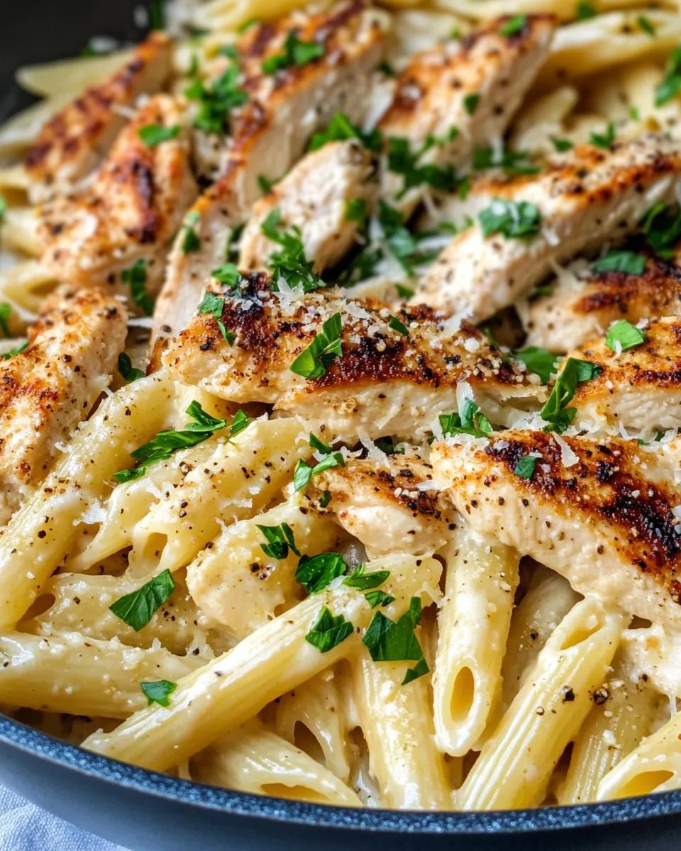 Classic Lemon Pepper Chicken Alfredo Penne dish photo