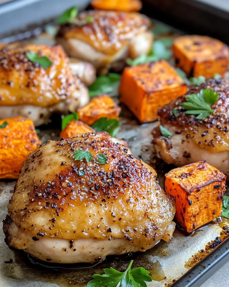 Homemade Maple Garlic Chicken Thighs with Roasted Sweet Potatoes recipe photo