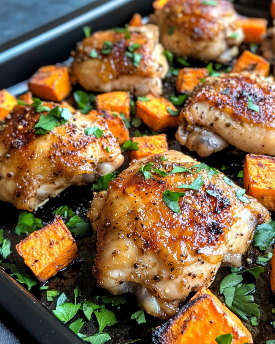 Classic Maple Garlic Chicken Thighs with Roasted Sweet Potatoes dish photo