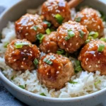 Homemade Sesame Ginger Chicken Meatballs with Rice photo