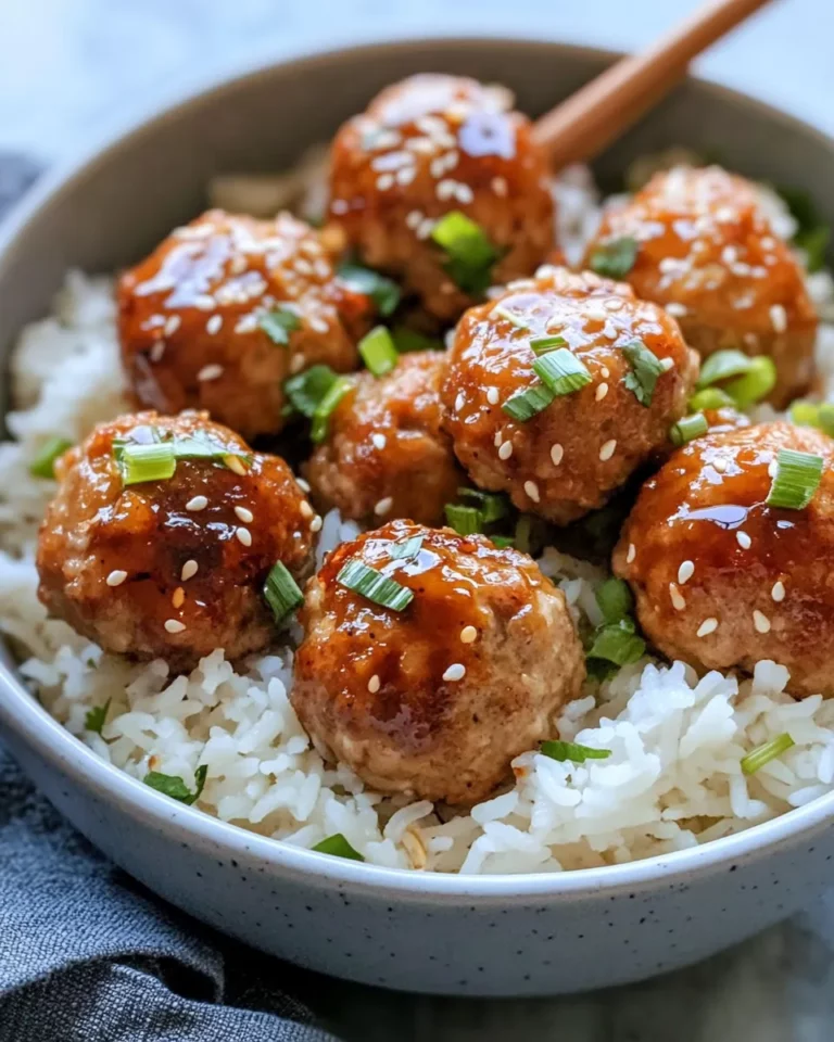 Homemade Sesame Ginger Chicken Meatballs with Rice photo