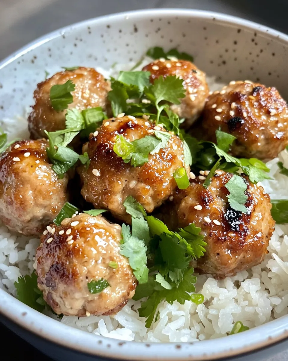 Easy Sesame Ginger Chicken Meatballs with Rice recipe image