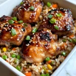 Homemade Sticky Orange Chicken Thighs with Fried Rice photo