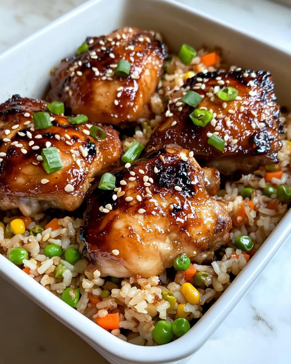 Homemade Sticky Orange Chicken Thighs with Fried Rice photo