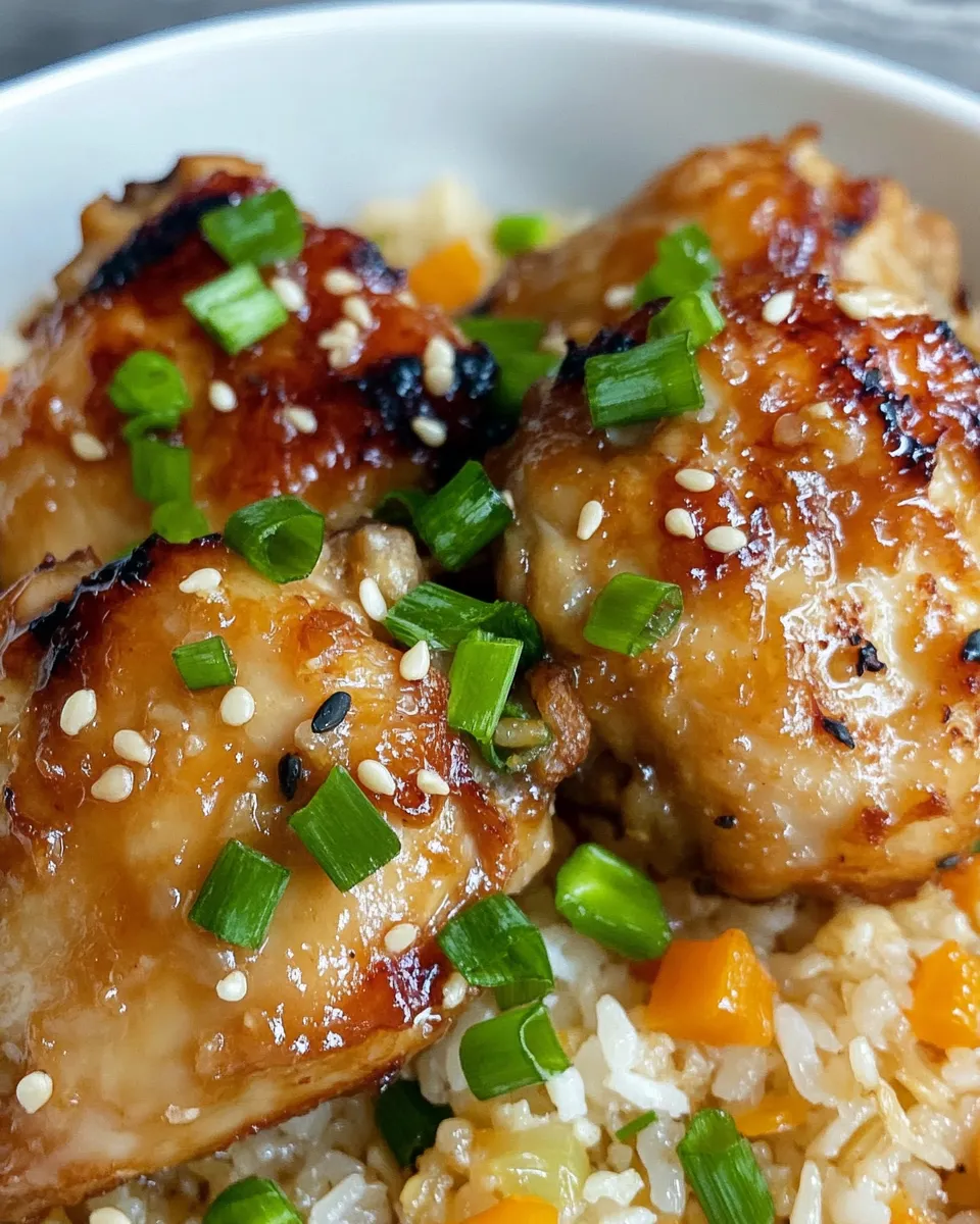Delicious Sticky Orange Chicken Thighs with Fried Rice dish photo