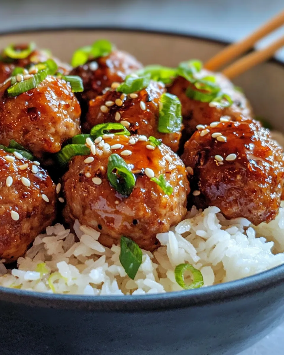 Easy Teriyaki Glazed Meatballs (Turkey) with Rice food shot