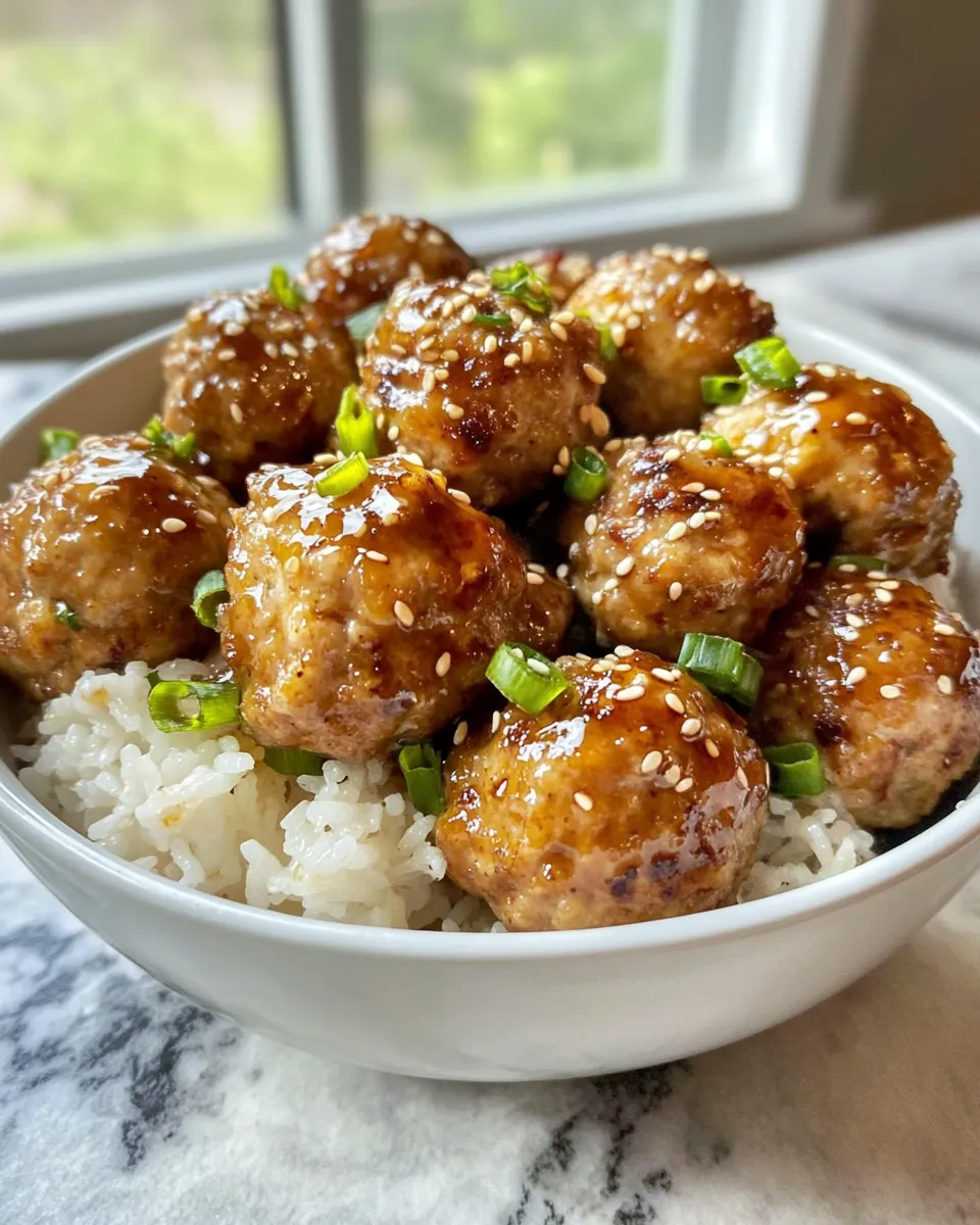 Delicious Teriyaki Glazed Meatballs (Turkey) with Rice plate image