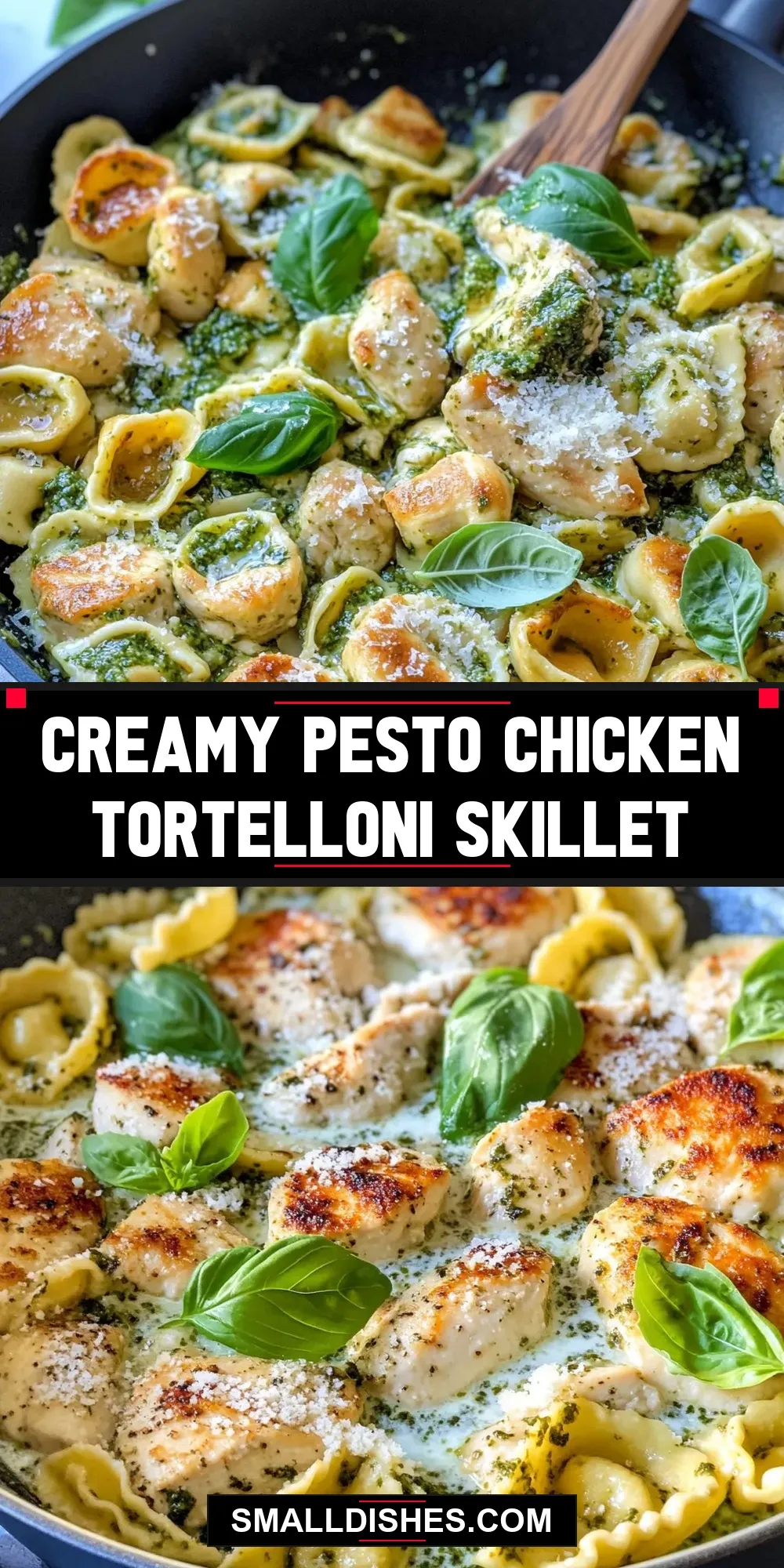 Easy Creamy Pesto Chicken Tortelloni Skillet Recipe