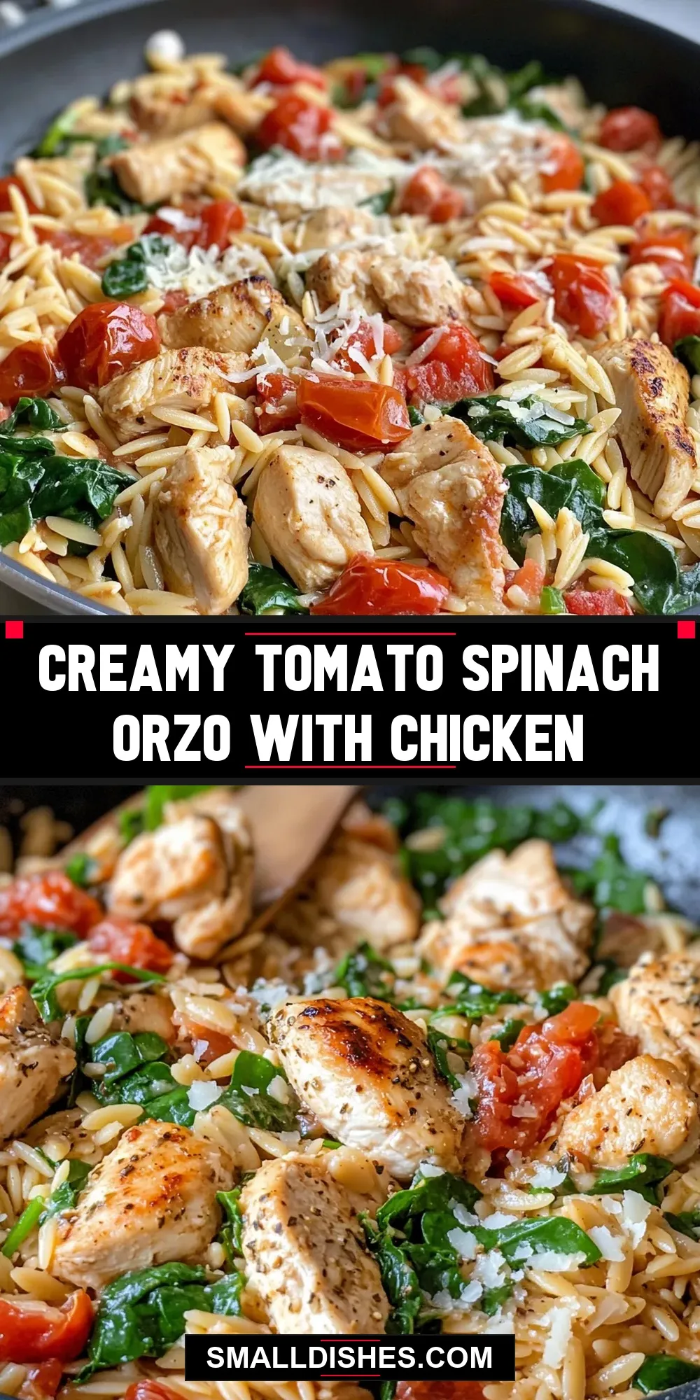 Easy Creamy Tomato Spinach Orzo With Chicken Recipe