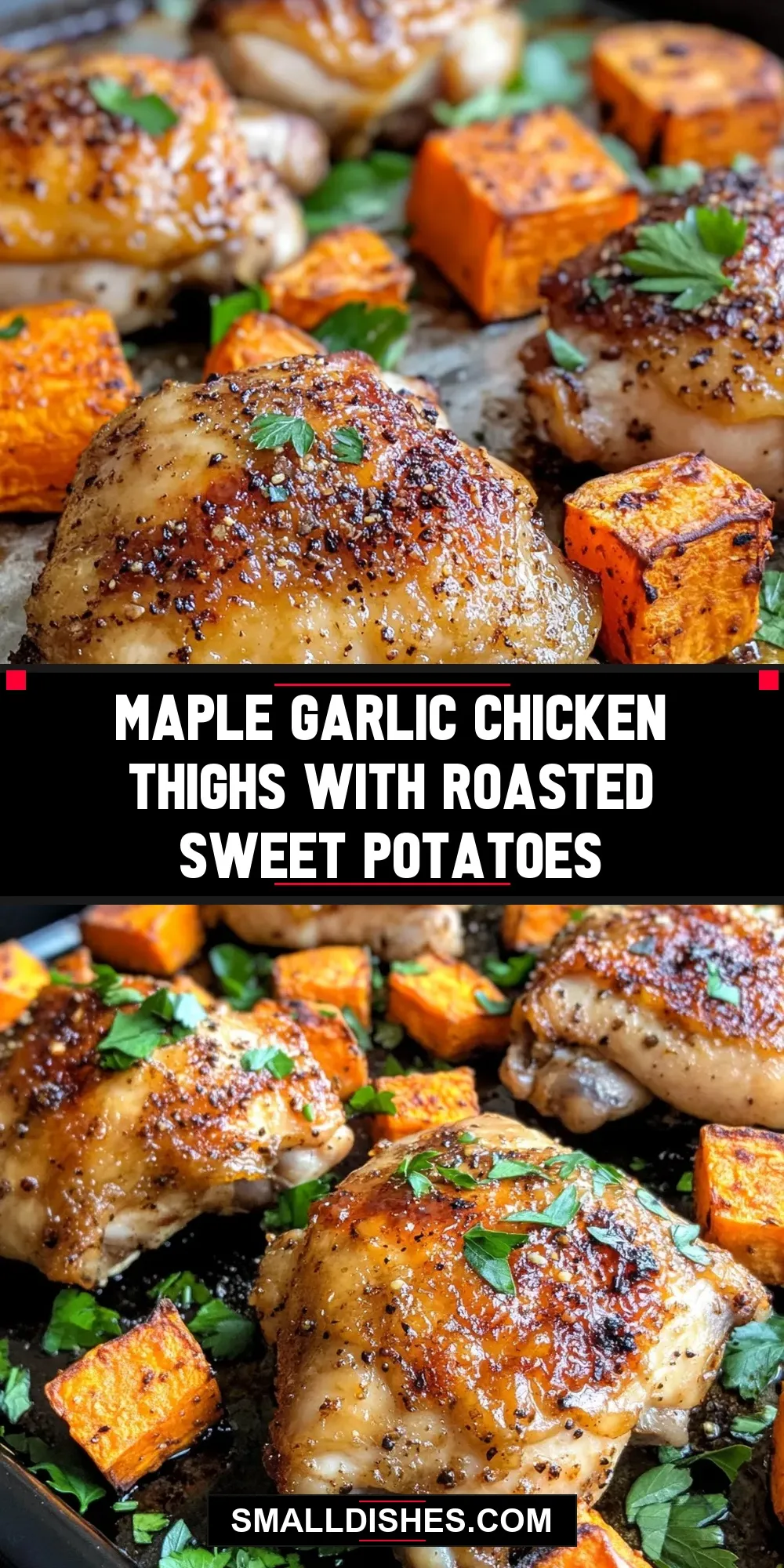 Maple Garlic Chicken Thighs With Roasted Sweet Potatoes Recipe