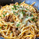 Homemade Cajun Beef Spaghetti with Creamy Three-Cheese Parmesan Sauce photo