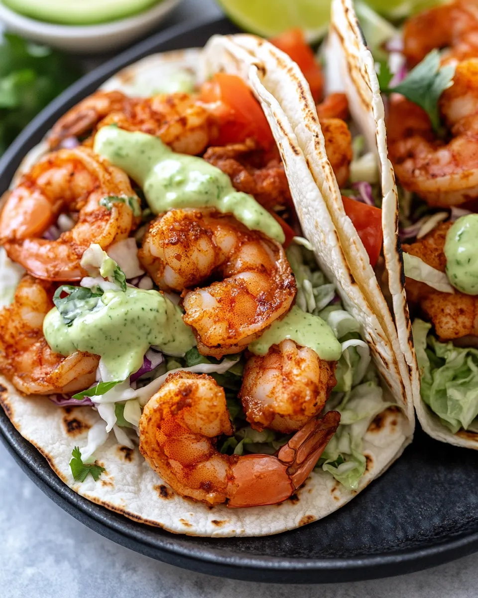 Quick Chipotle Lime Shrimp Tacos with Avocado Crema dish photo
